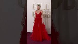 #FlorencePugh heats up the #GoldenGlobes2024 red carpet in sheer scarlet gown #shorts