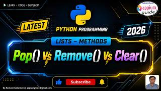 Python Tutorial for Beginners | Diff btw "Pop Vs Clear Vs Remove" Lists methods