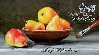 Pear Fruit | Watercolor | Primary Colors only