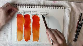 Watercolor Transparent Orange comparison PO71 - Winsor & Newton, Schmincke, Daniel Smith and Qor