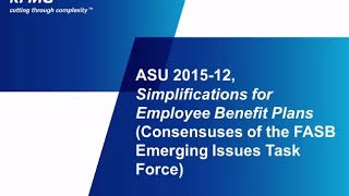 ASU 2015-12, Simplifications for Employee Benefit Plans