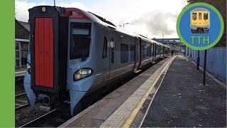 Dosbarth 197 yn gadael Rhiwabon - Class 197 departs Ruabon