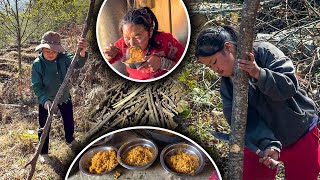 Today we are cutting firewood in a village आज दाउरा कट्ने कार्यक्रम गरियो Eating Hot \u0026 Spicy Noodles