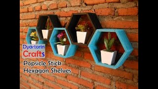 Diy popsicle stick hexagon shelves - room decor