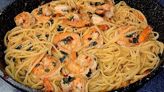 the easiest  way to cook shrimp scampi with spaghetti