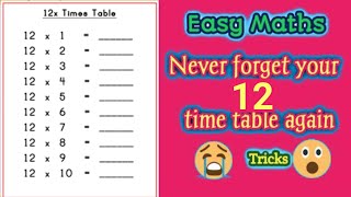 Maths Tricks/Easy way to Learn 12 times Table