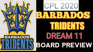 CPL 2020 -BARBADOS TRIDENTS TEAM BOARD PREVIEW - Hero Caribbean Premier League T20 Fixtures