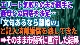 【スカッとする話】エリート気取りの夫が勝手に義母との同居を決定…「夫の親の面倒は嫁の仕事。文句あるなら離婚ｗ」と記入済の離婚届を渡してきた→いう通りに市役所に直行した結果ｗ