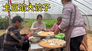 村里的伯们打工回来，冀春大脸组织大家包土豆馅大锅饺子，温馨