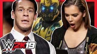 John Cena and Hailee Steinfeld react to their Bumblebee characters in WWE 2K19