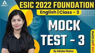 ESIC Recruitment 2022 | English Classes | Mock Test #3 | By Udisha Mam