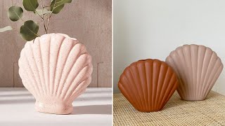 Easy Flower Vase Making | Seashell Flower pot | Cement Pottery Making