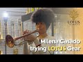 Milena Casado trying LOTUS Gear at @jlandressbrass! #lotustrumpets #trumpet #mouthpiece