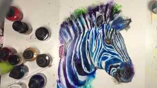 Speed painting animal art: Zebra using acrylic and India Inks on Yupo paper