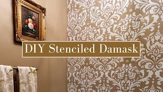 Stenciling Painting A Powder Room With Cutting Edge Stencils Anna Damask Wall Stencil Pattern!