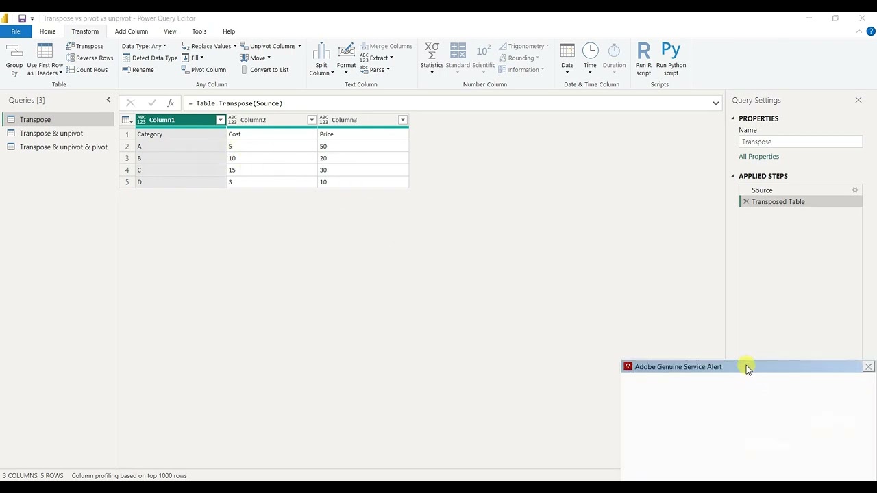 05 Prepare Data 17 Transpose Vs Pivot And Unpivot In Power Bi شرح ...