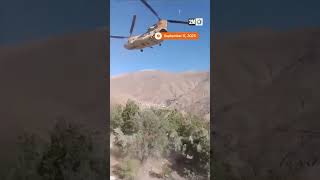 Military helicopter drops aid in rural Morocco