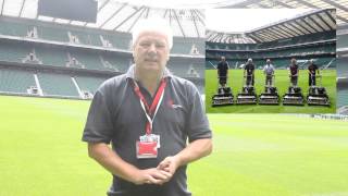 Twickenham Head Groundsman Keith Kent prepares for the 2015 Rugby World Cup