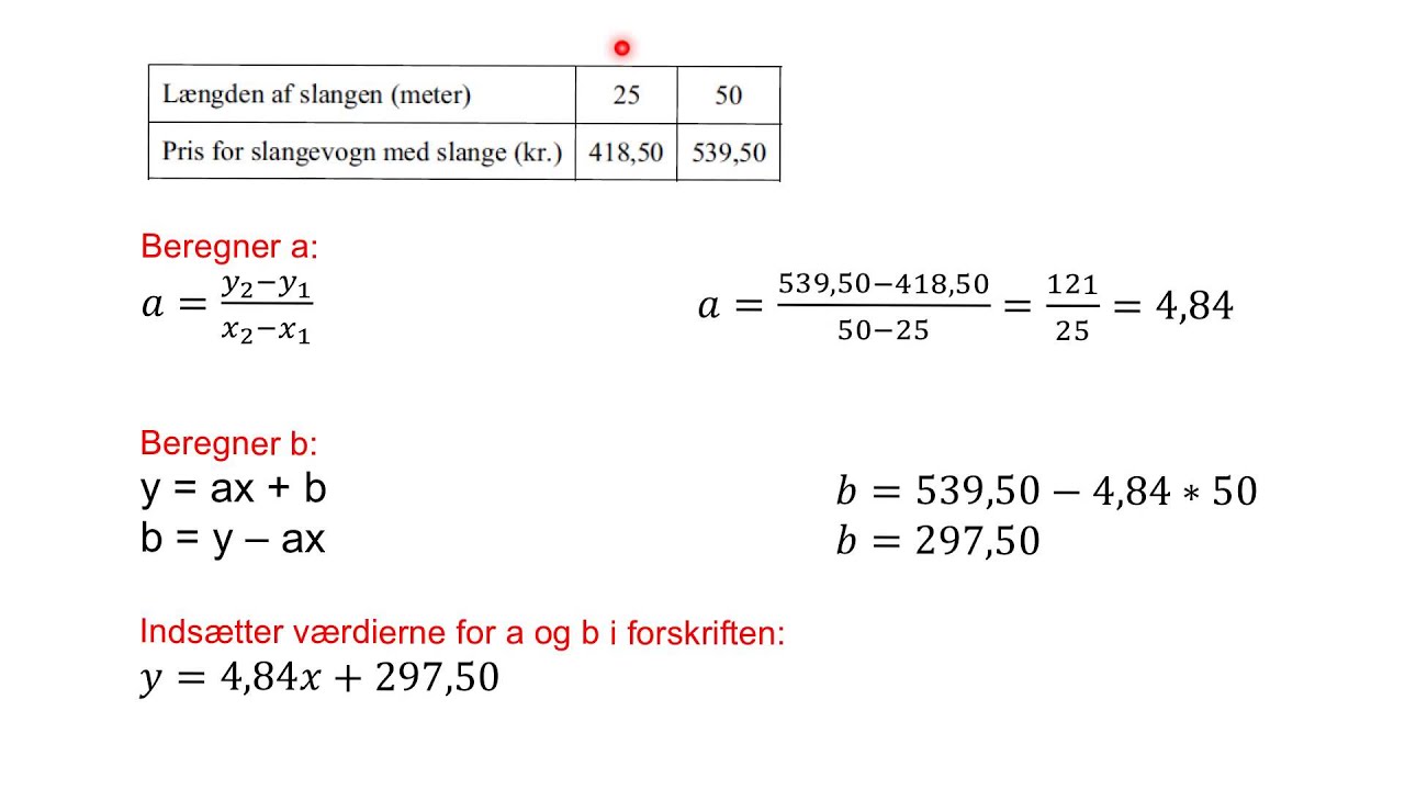 Bestem A Og B I Lineær Funktion - YouTube