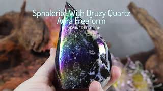 Rainbow Aura Sphalerite with Druzy Quartz Freeform