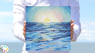 How to Paint a Sunset Over Ocean EASY -  Acrylic Painting Tutorial