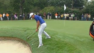 Rickie Fowler’s left-handed shot goes south at the TOUR Championship