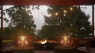 Campfire on a rainy day – Crackling Fire Sounds, Rain Sounds