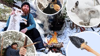 Eating Only What I Catch SURVIVAL in DEEP SNOW (NO Food, Water, Shelter) | Stone Arrows, Bow, Wire