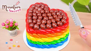 💖 Rainbow Chocolate Cake 🍫 Fondant Heart Cake 🍰 How to Make a Miniature Cake | Miniature Sweets 🥰