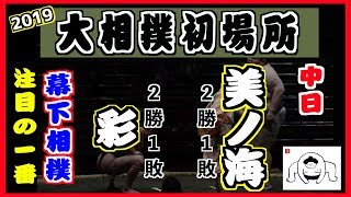 めまぐるしい攻防！彩がついに3勝目！/ 彩-美ノ海/大相撲2019初場所 中日