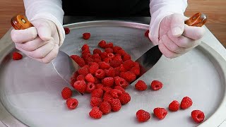Red raspberry ice cream rolls street food - ايس كريم رول توت العليق أحمر