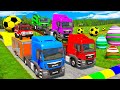 Double Flatbed Trailer Truck vs Speedbumps Train vs Cars | Tractor vs Train Beamng.Drive