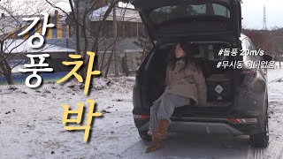 엄청난 바람과 추위 바다앞에서 차박하기🌪️❄️ | 히터없이 겨울차박 | 솔로캠핑 | 알밤통통 막걸리 마시고 칼국수먹기