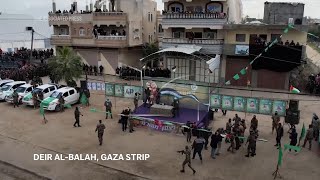 Drone footage shows moment three Israeli hostages released in Gaza