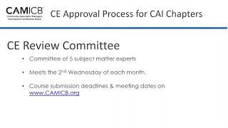 Webinar: The CE Course Provider Application Process for CAI Chapters