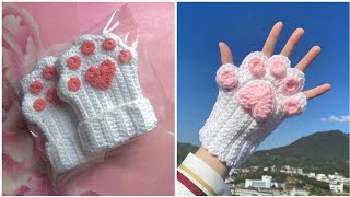 مشروع كروشي ب 50 دج فقط قفاز على شكل كف قطة لاي مقاس خطوة بخطوة crochet cat paw gloves