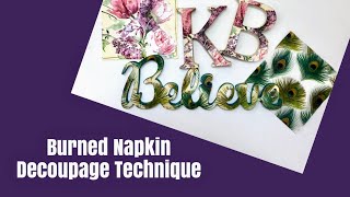 Burned Napkin Decoupage Technique on Wooden Signs