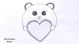 How To Draw a POLAR BEAR Holding a Heart || Draw Polar Bear step by step