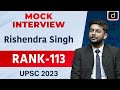 🟢UPSC Result 2023 | Rishendra Singh | Rank – 113 | Mock Interview | Drishti IAS English