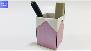 How to make a Pen Stand / Origami Pen Holder Tutorial