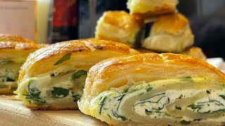🔥 How to make puff pastry spinach  ‼️ CHEESY BAKED PASTRY RECIPE APPETIZER