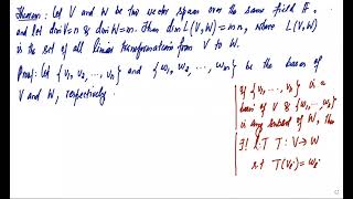 Lecture 8 dim[L(V,W)]=dimV.dimW, if both have finite dimension