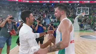 Luka Doncic and Novak Djokovic chopping it up after the game 👀 (via @kzs_si/Twitter)