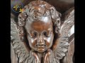 large antique victorian hand carved wooden angel wall shelf