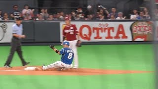 ＜2019.8.18楽天戦1回裏ノーアウト1,2塁＞近藤健介がセンターへタイムリースリーベースヒットを放つ！