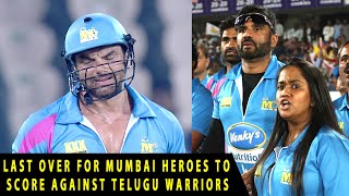 Last Over For Mumbai Heroes To Score Against Telugu Warriors. Sohail Khan Batting, Arpita Supporting