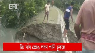 বাগেরহাটের শরনখোলায় রিং বাঁধ ভেঙে লবণ পানি ঢুকছে লোকালয়ে | News | Ekattor TV