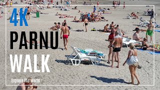 【4K】 Beach \u0026 City Walk - Pärnu Beach and Old Town in Parnu, Estonia with City Sounds