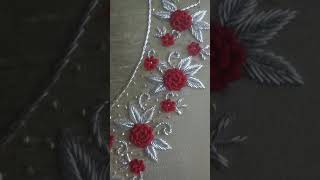 Latest Zardosi Work Kurti in Production -  Bullion Roses with Golden Cutbead  \u0026 Zari Thread Work