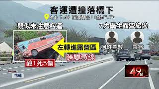 轎車突轉對撞花蓮客運！ 乘客遭拋飛「1死5傷」